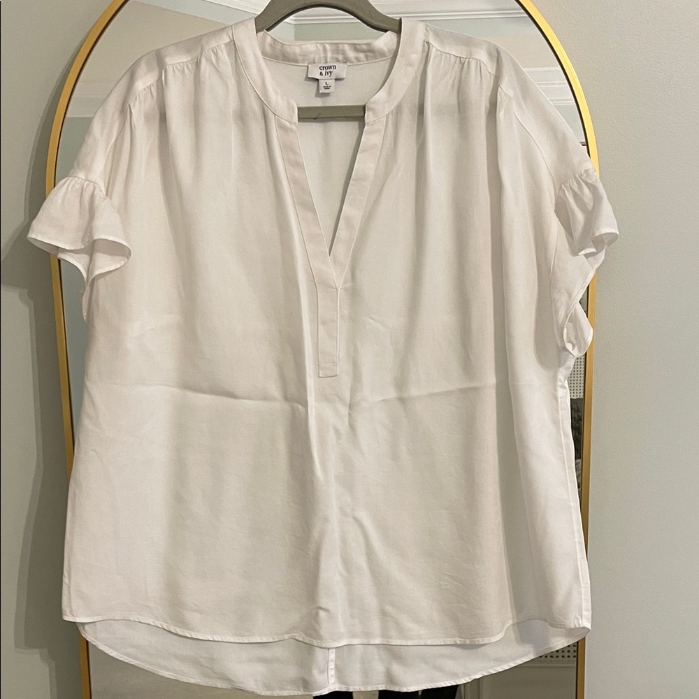 Crown & Ivy White Blouse with Ruffle Sleeves